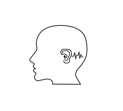 Hearing loss.outline vector Icon image for hearing or listening loss.Anatomy, audiologist.logo concept. ENT logo template clinic.hearing aid