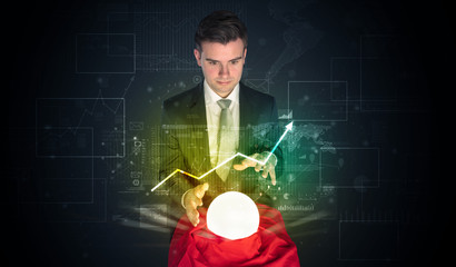 Businessman forecast the future of the stock market with a magic ball