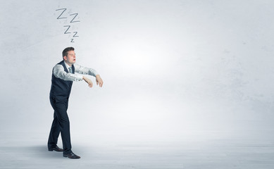 Businessman with sleeping sickness going somewhere