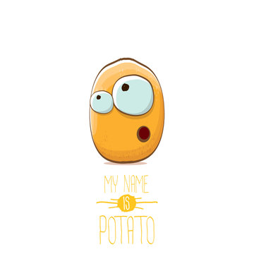 vector funny cartoon cute tiny potato character isolated on white background. My name is potato vector concept illustration.