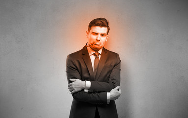 Sick businessman with burning red head concept