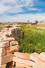 Mnajdra Temple within Hagar Qim megalithic complex. Ancient walls near Qrendi, Malta. UNESCO World...
