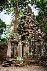 Ruins of Pra Khan Temple in Angkor Thom of Cambodia
