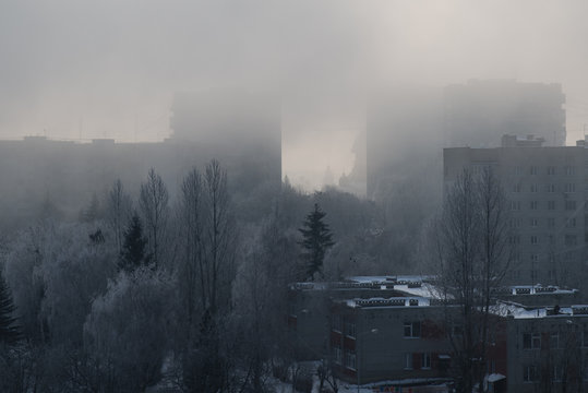 Cityscape Concept. Morning Frozen City View.