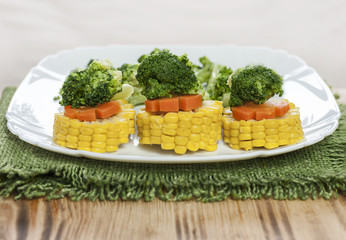 plate with vegetables on a wooden surface
