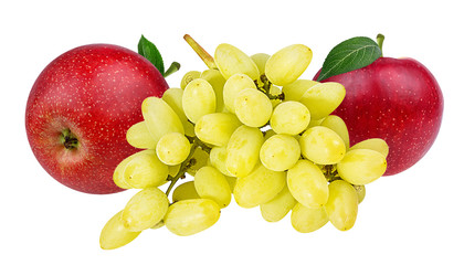 Fresh apple and grapes  isolated on white background with clipping path