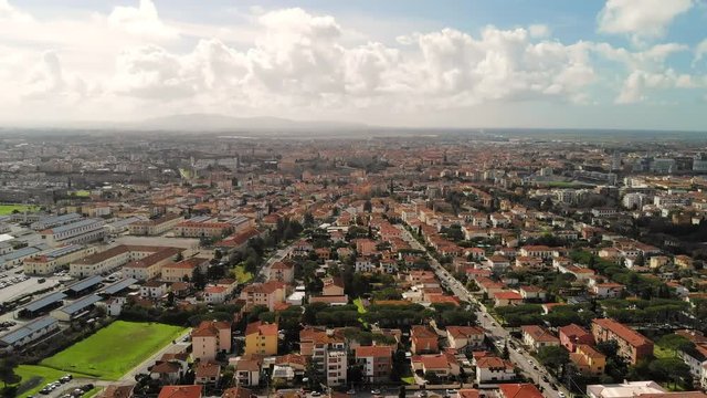 Panoramic aerial view of Pisa and city countryside