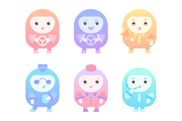 Six parking/driving mascots