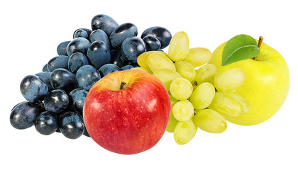 Naklejka na ściany i meble Fresh apple and grapes isolated on white background with clipping path