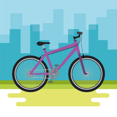 Fototapeta premium bicycle vehicle with cityscape background vector illustration design
