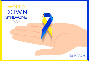 Social poster World Down Syndrome Day. Awareness ribbon.