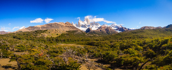 Panoramic landscape with Mount Fitz Roy in the middle