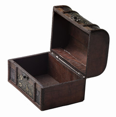 wooden chest with patterns and ornaments on white background