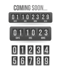 Countdown timer. Coming soon Clock counter. Gray mechanical scoreboard panel illustration on white background for design. Vector Illustration