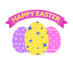 Happy Easter. Bright festive eggs. Colorful congratulatory background