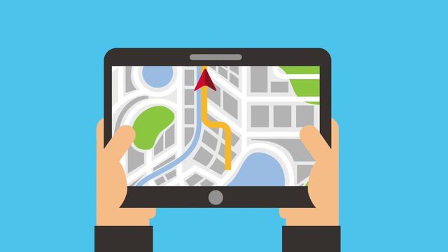 hands holding tablet map navigation route destination hd