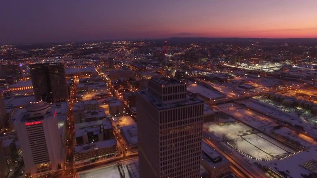 Nashville Snow- Towering flags with sunset