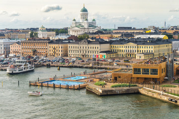 Helsinki cityscape. View from sea