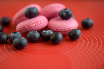 pink macaroon cookies with blueberry berries
