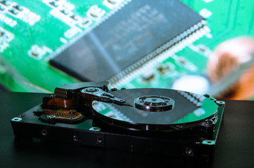 Obraz premium Hard disk on the background. Data collection, archiving of important data.