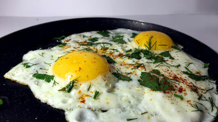 Fried eggs in a frying pan
