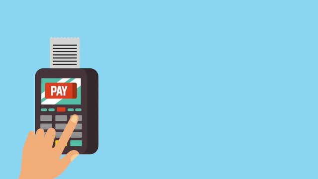animation hand press dataphone and receipt payment online