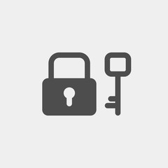 Padlock and key flat vector icon