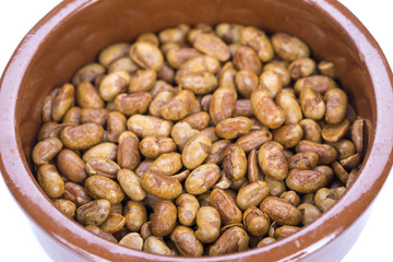 Roasted soya beans on a white background