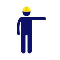 Isolated vector icon pictogram man with yellow helmet raising left hand