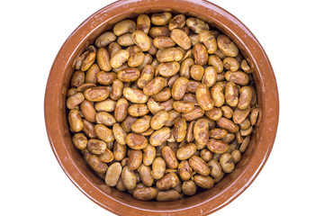 Roasted soya beans on a white background