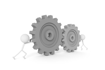 People model and machine gears with teamwork concept. 3D rendering.