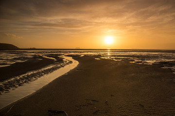 Beautiful sunset sky on the Somerset coast in England