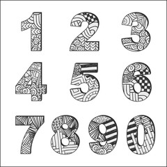 Zentangle doodle alphabet. Letters. Typography. Abstract punctuation marks. 
English alphabet. Typeset.