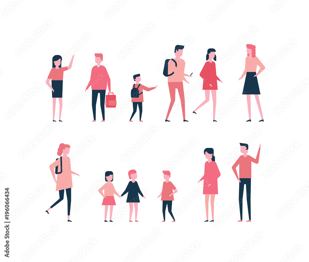 Poster children - flat design style set of isolated characters
