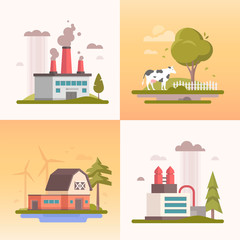 Ecology - set of modern flat design style vector illustrations