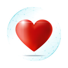 Healthcare concept with red heart protected in polygonal sphere shield , vector , illustration