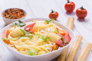 Soup with vegetables,pasta and spice