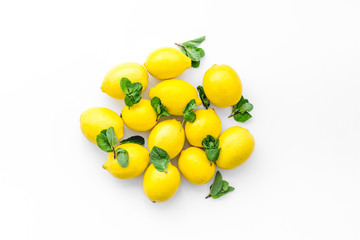 citrus mockup with yellow lemons on white background top view