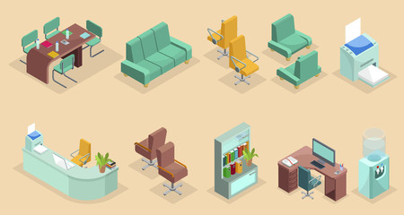 Isometric Office Interior Elements Set