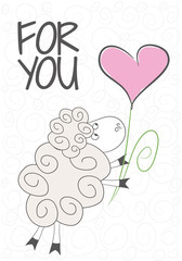 Vector Illustration.Simple design of cute  sheep,flower-heart. perfect for  card, banners, stickers, posters and other printable things.