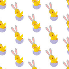 Chicken with bunny ears seamless pattern