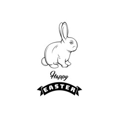 Happy Easter hand lettering greeting card with Bunny. .