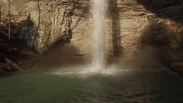 4k Aerial Winter Tennessee Waterfall 007 Wide Low Pull Back