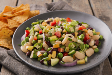 vegetable salad cucumber tomato beans onion pepper