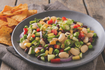 vegetable salad cucumber tomato beans onion pepper