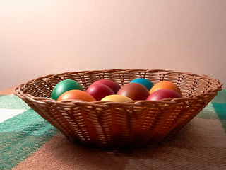 Easter colored eggs on the vintage background.