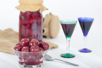 Homemade Cherry compote and cherry liqueur