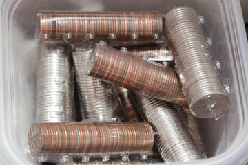 rolls of coins and change