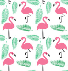 seamless flamingo pattern vector illustration - obrazy, fototapety, plakaty