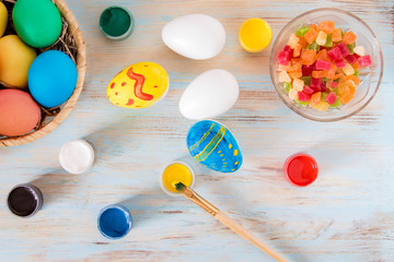 Handmade color Easter eggs, praparetion for easter